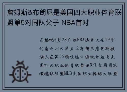 詹姆斯&布朗尼是美国四大职业体育联盟第5对同队父子 NBA首对